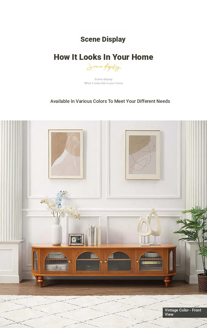Solid Wood TV Stand with Multi-Layer Board and Glass Doors - Elegant Storage Solution for Living Room Décor halmh-5305