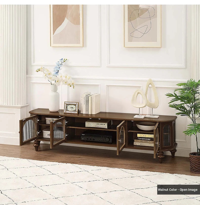 Solid Wood TV Stand with Multi-Layer Board and Glass Doors - Elegant Storage Solution for Living Room Décor halmh-5305