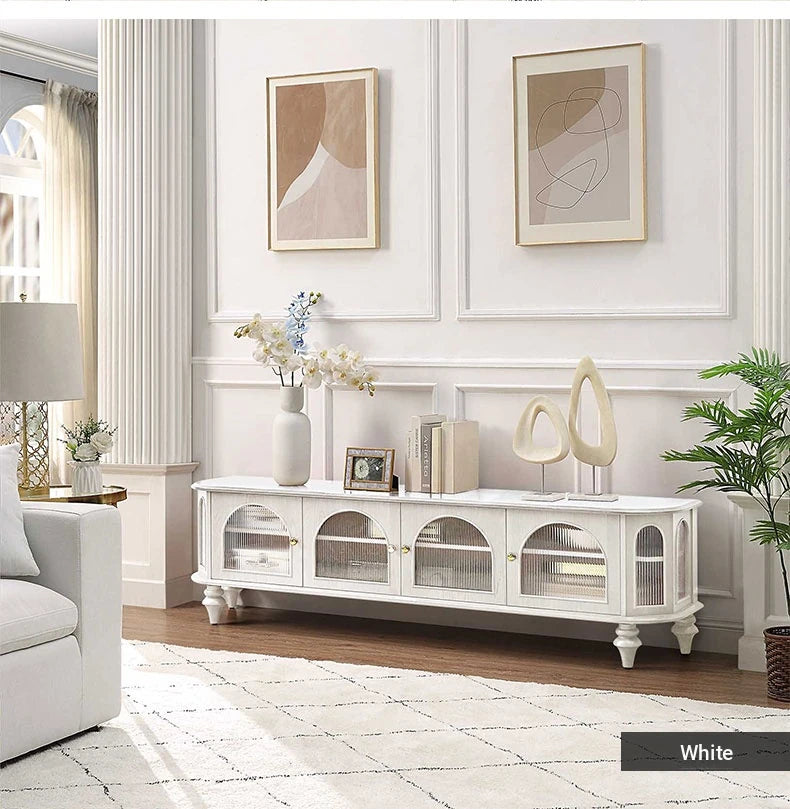 Solid Wood TV Stand with Multi-Layer Board and Glass Doors - Elegant Storage Solution for Living Room Décor halmh-5305