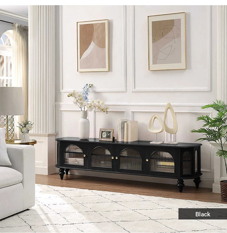 Solid Wood TV Stand with Multi-Layer Board and Glass Doors - Elegant Storage Solution for Living Room Décor halmh-5305