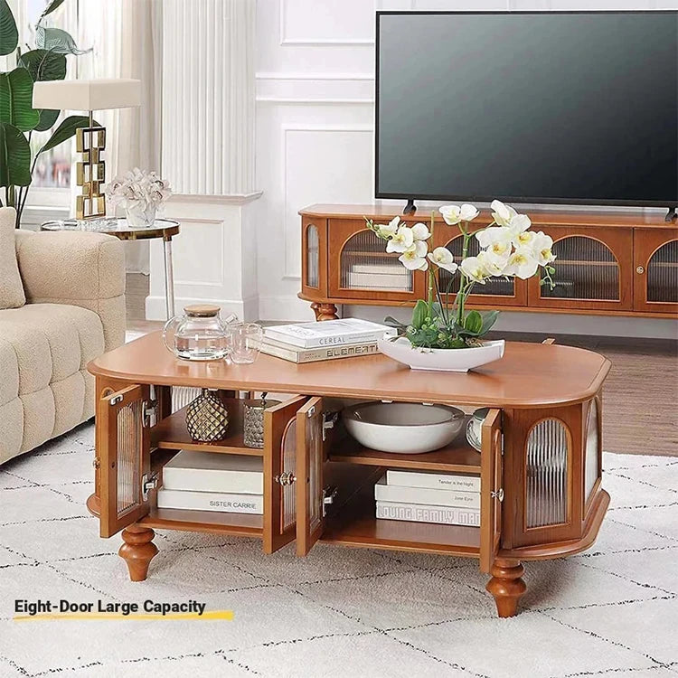 Elegant Solid Wood Coffee Table with Multi-Layer Board and Glass Design – Stylish Living Room Furniture Solution halmh-5308