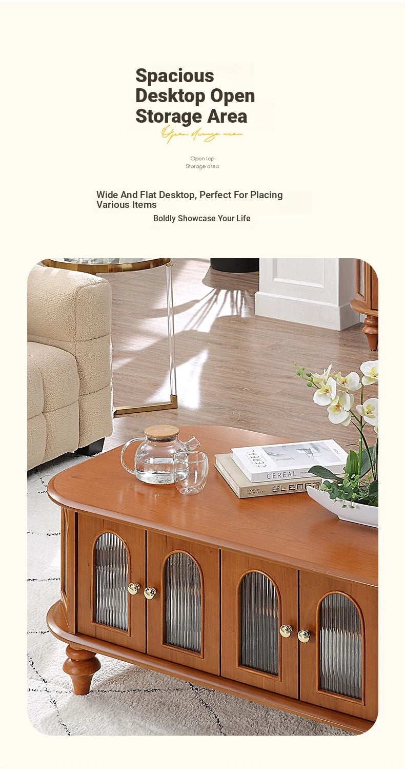 Elegant Solid Wood Coffee Table with Multi-Layer Board and Glass Design – Stylish Living Room Furniture Solution halmh-5308
