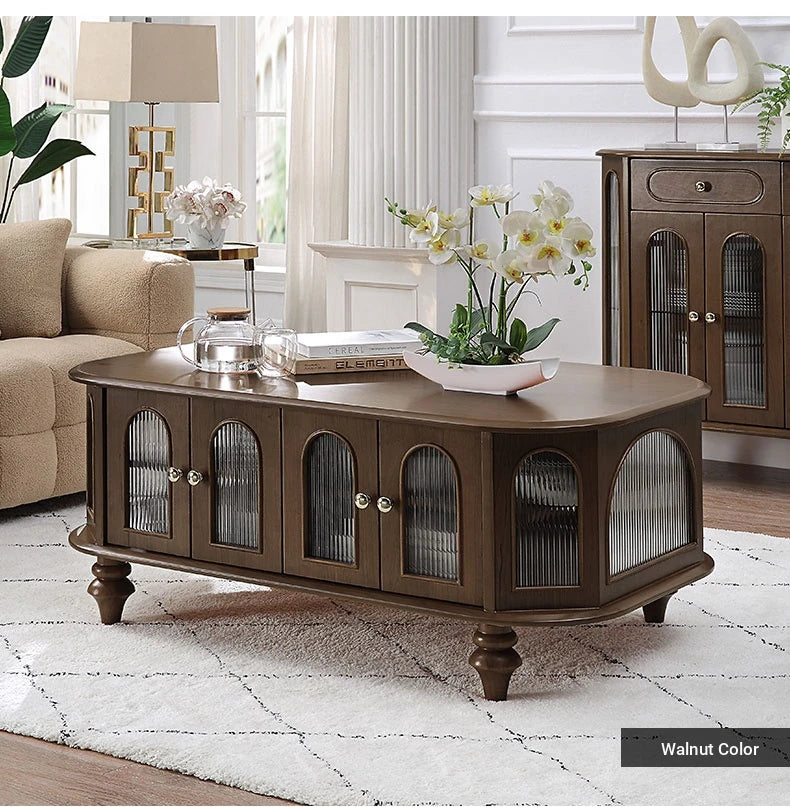 Elegant Solid Wood Coffee Table with Multi-Layer Board and Glass Design – Stylish Living Room Furniture Solution halmh-5308