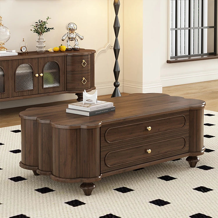 Stylish Black Walnut Wood Coffee Table with Elegant Design and Storage Drawers halmh-5310