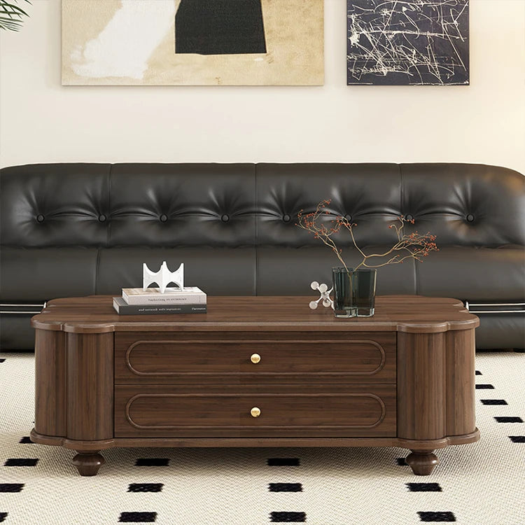 Stylish Black Walnut Wood Coffee Table with Elegant Design and Storage Drawers halmh-5310