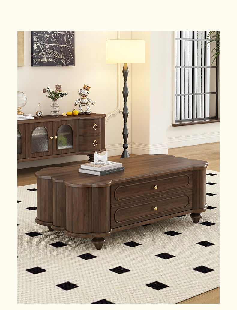 Stylish Black Walnut Wood Coffee Table with Elegant Design and Storage Drawers halmh-5310
