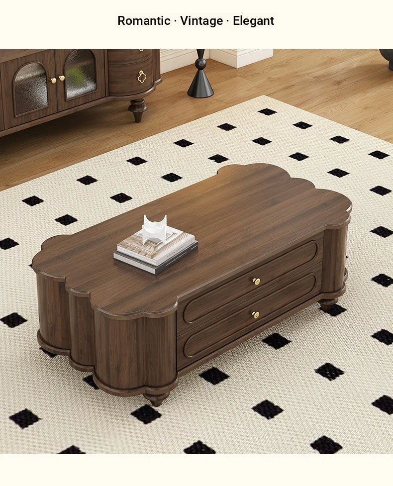Stylish Black Walnut Wood Coffee Table with Elegant Design and Storage Drawers halmh-5310