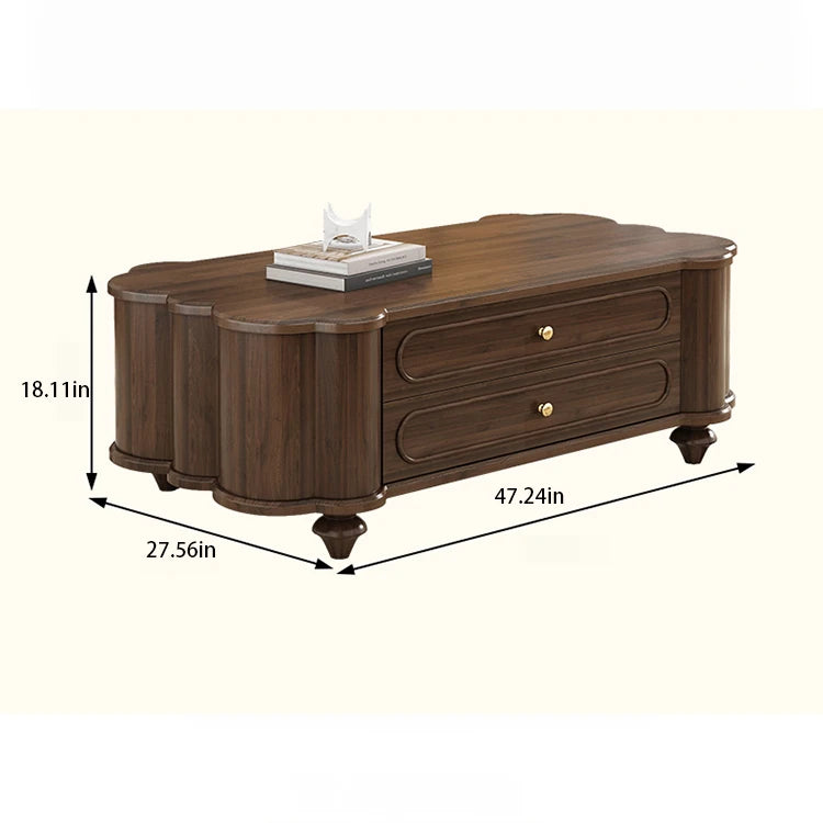 Stylish Black Walnut Wood Coffee Table with Elegant Design and Storage Drawers halmh-5310
