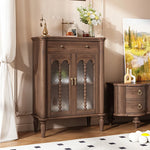 Elegant Solid Wood Cabinet with Glass Doors - Multi-Layer Storage Solution for Home Décor halmh-5311