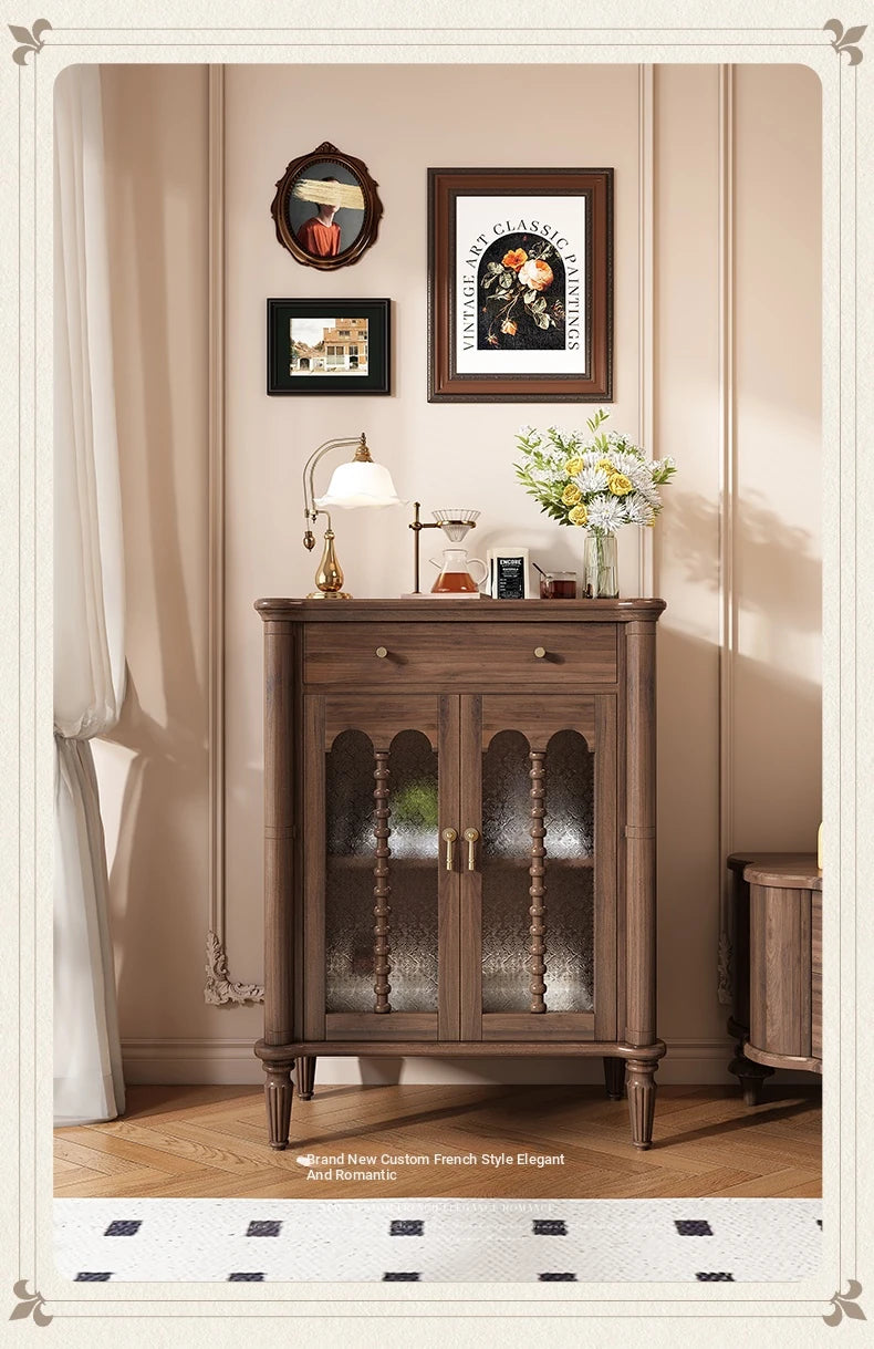 Elegant Solid Wood Cabinet with Glass Doors - Multi-Layer Storage Solution for Home Décor halmh-5311
