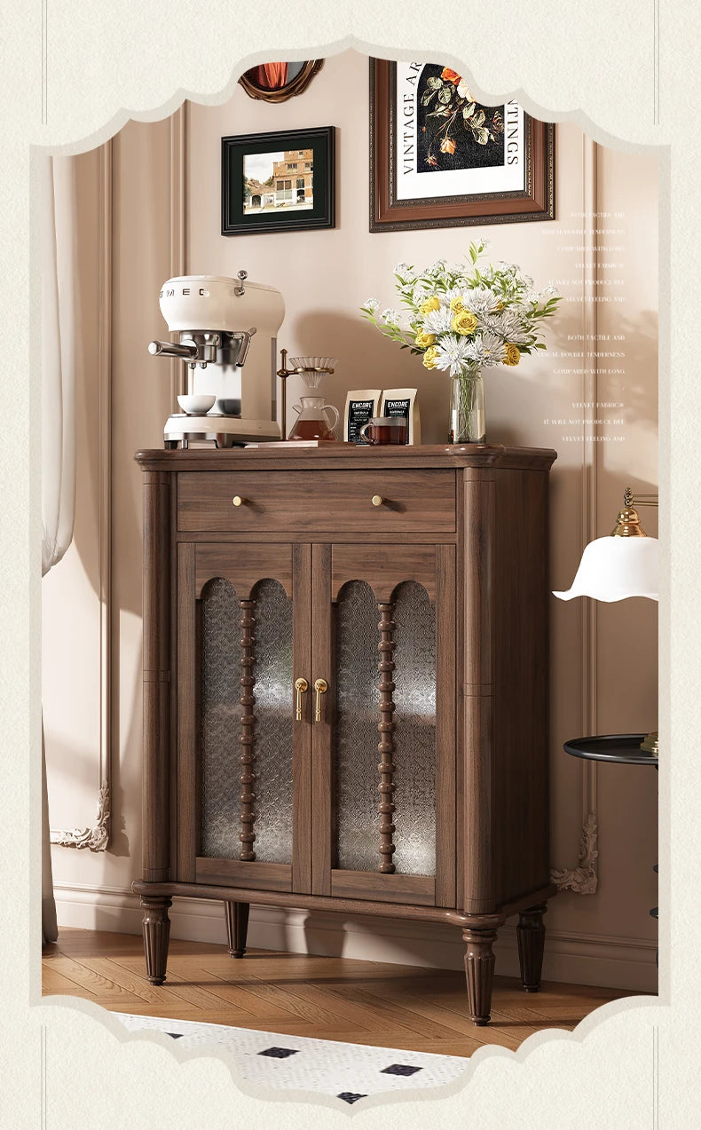Elegant Solid Wood Cabinet with Glass Doors - Multi-Layer Storage Solution for Home Décor halmh-5311