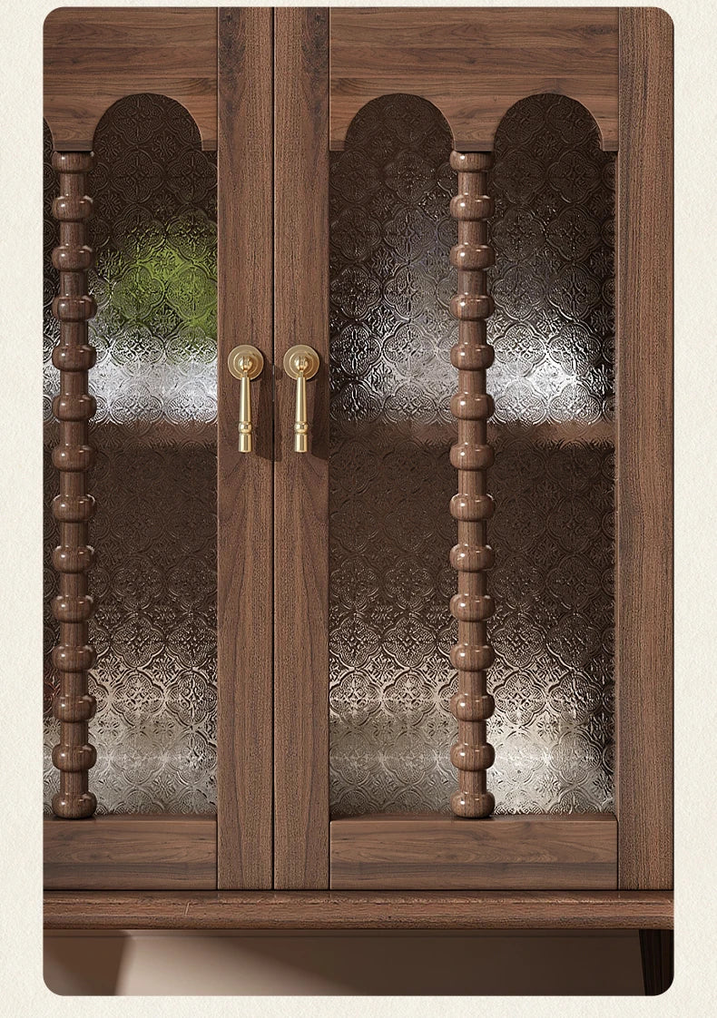 Elegant Solid Wood Cabinet with Glass Doors - Multi-Layer Storage Solution for Home Décor halmh-5311