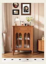 Elegant Solid Wood Cabinet with Glass Doors - Multi-Layer Storage Solution for Home Décor halmh-5311
