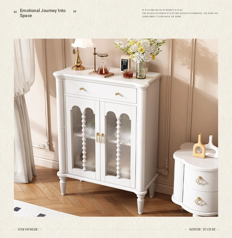 Elegant Solid Wood Cabinet with Glass Doors - Multi-Layer Storage Solution for Home Décor halmh-5311