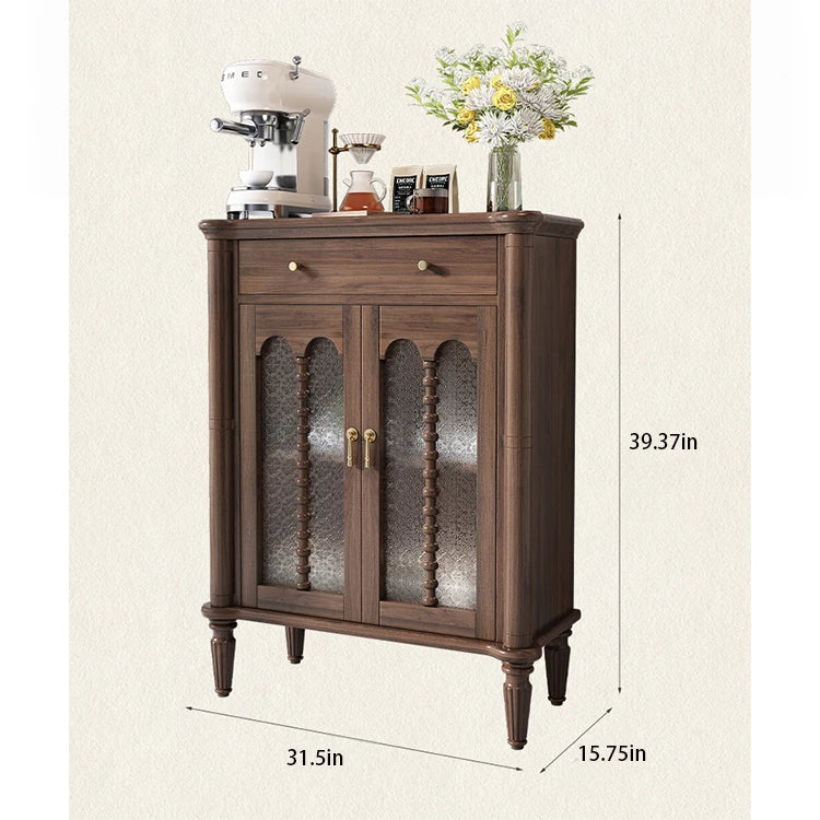 Elegant Solid Wood Cabinet with Glass Doors - Multi-Layer Storage Solution for Home Décor halmh-5311