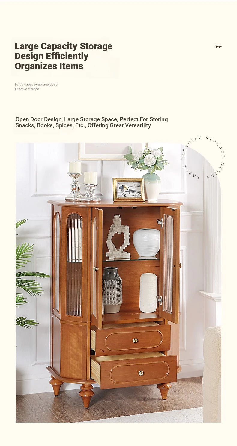 Elegant Solid Wood Cabinet with Glass Doors and Multi-Layer Design - Perfect Storage Solution for Living Room halmh-5312