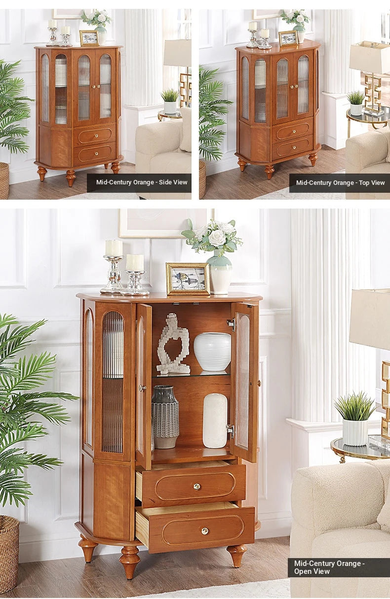 Elegant Solid Wood Cabinet with Glass Doors and Multi-Layer Design - Perfect Storage Solution for Living Room halmh-5312
