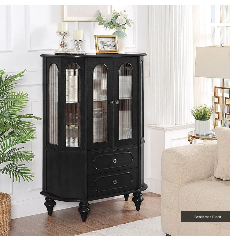 Elegant Solid Wood Cabinet with Glass Doors and Multi-Layer Design - Perfect Storage Solution for Living Room halmh-5312