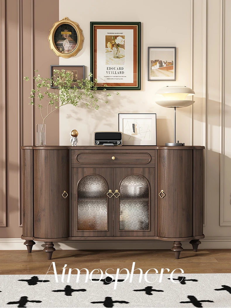 Elegant Solid Wood Sideboard with Glass Doors - Stylish Storage Solution for Home Decor halmh-5315