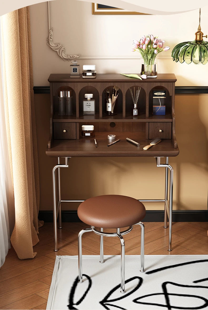 Elegant Solid Wood Makeup Vanity with Stainless Steel Legs – Chic Dressing Table for a Stylish Bedroom Setup halmh-5316