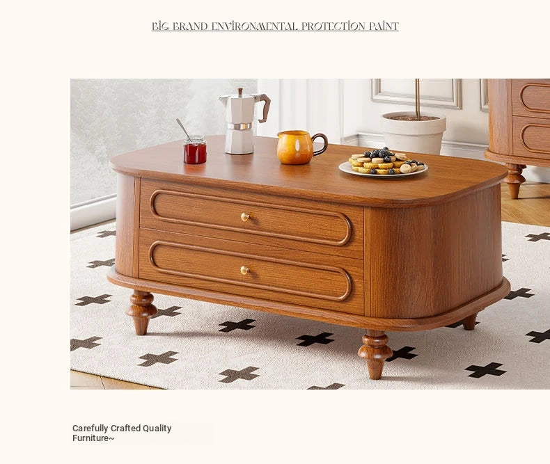 Elegant Solid Wood Coffee Table with Multi-Layer Design and Storage Drawers - Perfect for Living Room Decor halmh-5320