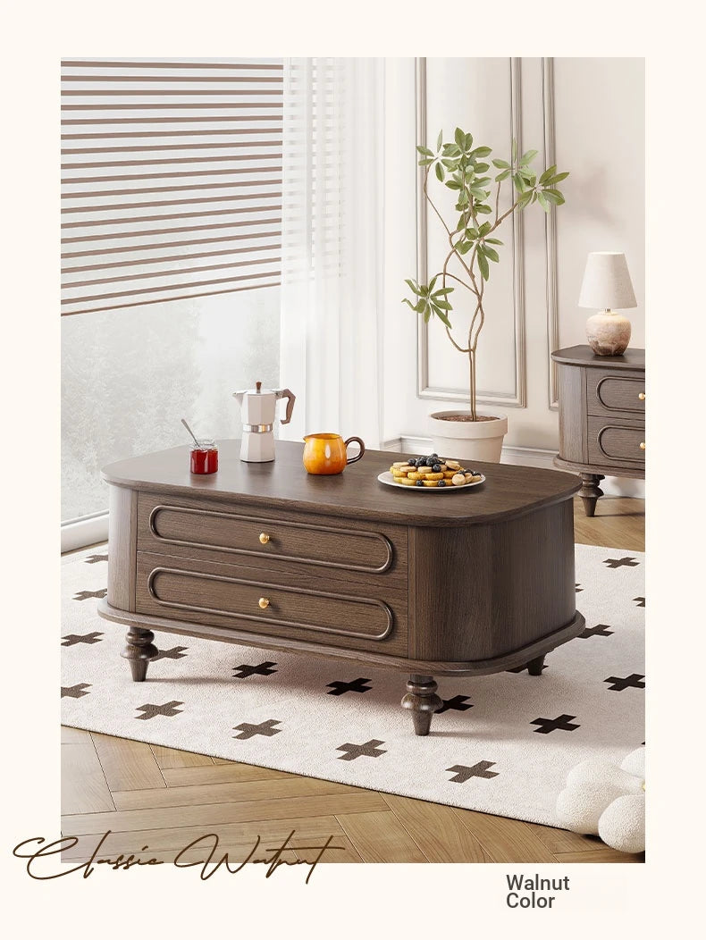 Elegant Solid Wood Coffee Table with Multi-Layer Design and Storage Drawers - Perfect for Living Room Decor halmh-5320