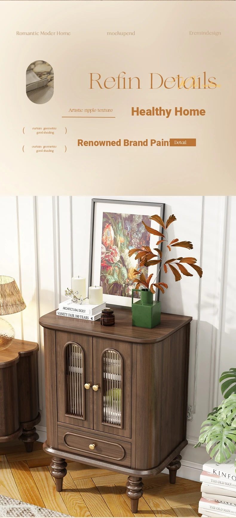 Elegant Black Walnut Wood Cabinet with Glass doors and Multi-layer Design – Stylish Storage Solution for Your Home Decor halmh-5321