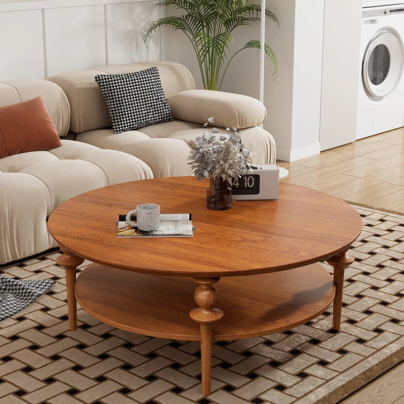 Stylish Solid Wood Coffee Table with Multi-Layer Board & Sintered Stone Top – Round Modern Centerpiece for Living Room halmh-5322