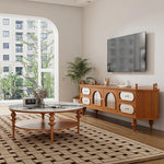 Stylish Solid Wood Coffee Table with Multi-Layer Board & Sintered Stone Top – Round Modern Centerpiece for Living Room halmh-5322