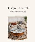 Stylish Solid Wood Coffee Table with Multi-Layer Board & Sintered Stone Top – Round Modern Centerpiece for Living Room halmh-5322