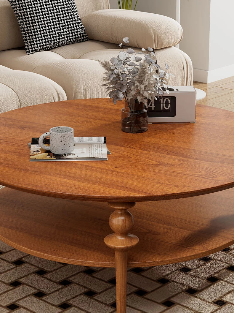 Stylish Solid Wood Coffee Table with Multi-Layer Board & Sintered Stone Top – Round Modern Centerpiece for Living Room halmh-5322
