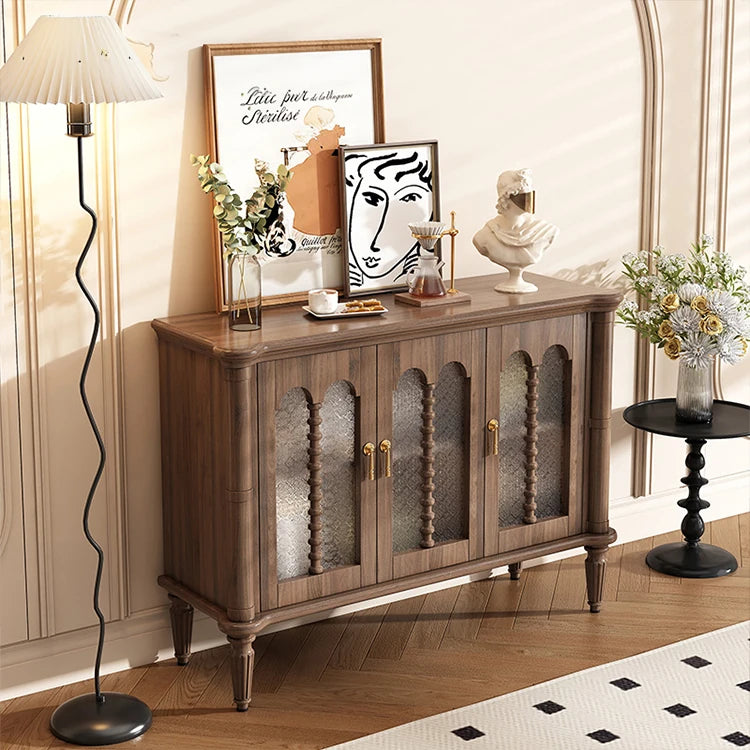 Elegant Solid Wood Sideboard with Multi-Layer Board and Glass Doors – Perfect Storage Solution for Stylish Homes halmh-5323