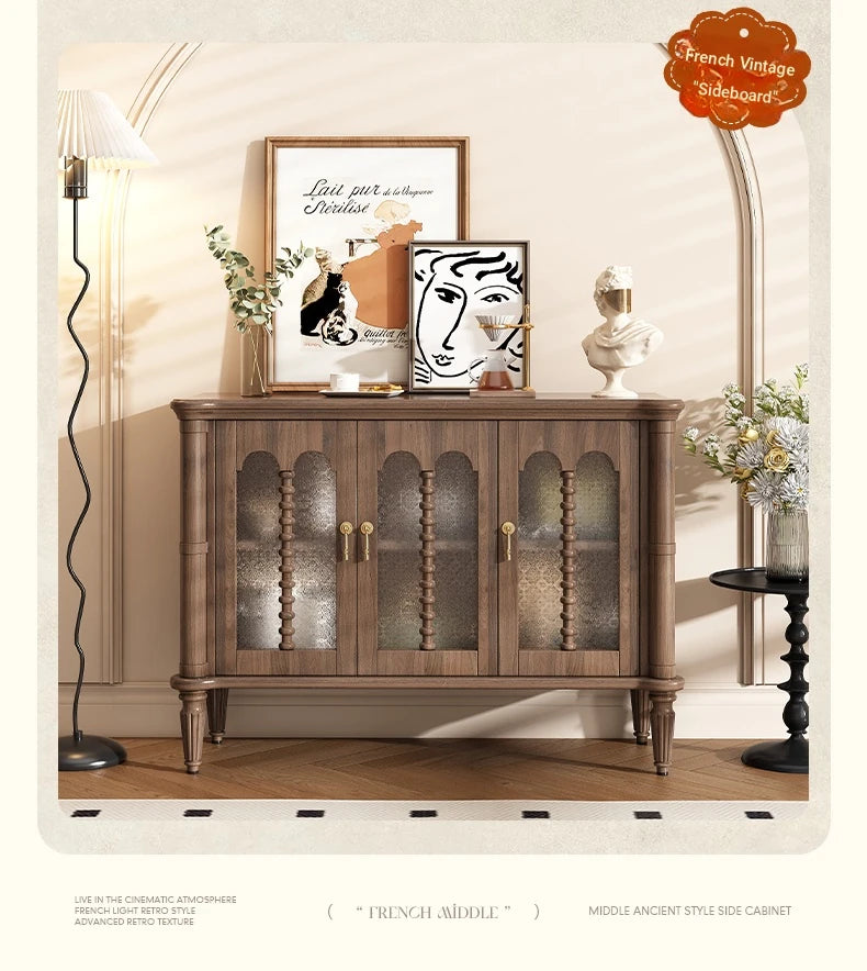 Elegant Solid Wood Sideboard with Multi-Layer Board and Glass Doors – Perfect Storage Solution for Stylish Homes halmh-5323