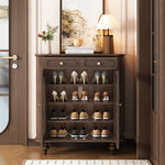 Elegant Black Walnut Shoe Cabinet with Glass Doors - Stylish Multi-Layer Storage Solution for Your Entryway halmh-5324
