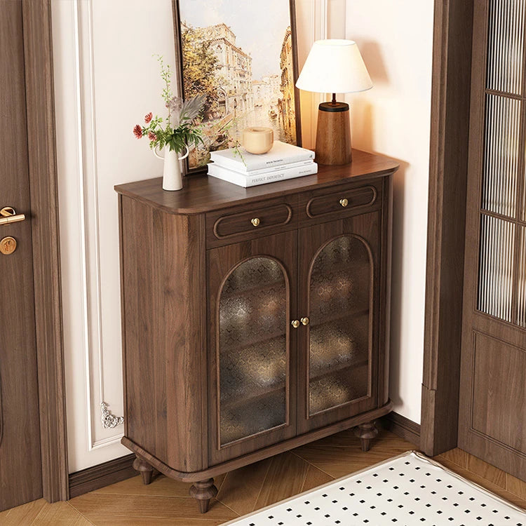 Elegant Black Walnut Shoe Cabinet with Glass Doors - Stylish Multi-Layer Storage Solution for Your Entryway halmh-5324