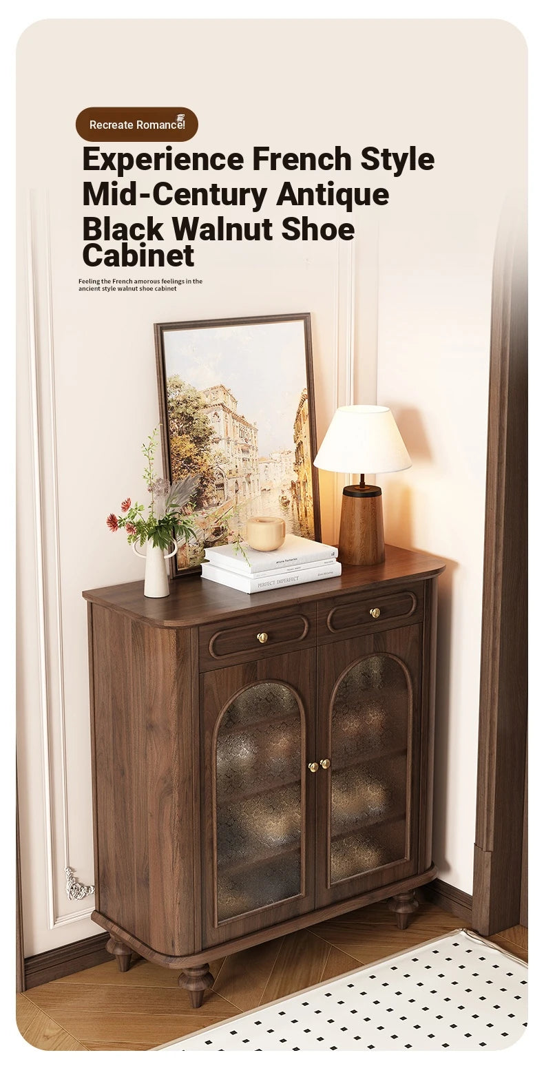 Elegant Black Walnut Shoe Cabinet with Glass Doors - Stylish Multi-Layer Storage Solution for Your Entryway halmh-5324