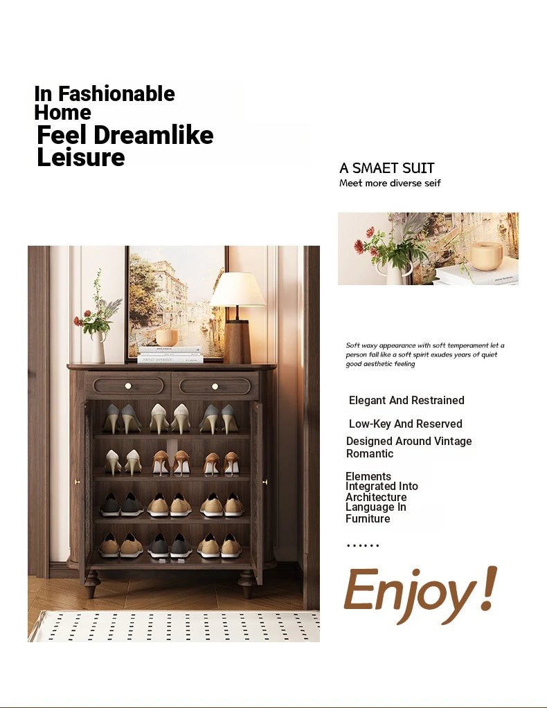 Elegant Black Walnut Shoe Cabinet with Glass Doors - Stylish Multi-Layer Storage Solution for Your Entryway halmh-5324