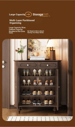 Elegant Black Walnut Shoe Cabinet with Glass Doors - Stylish Multi-Layer Storage Solution for Your Entryway halmh-5324