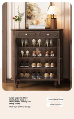 Elegant Black Walnut Shoe Cabinet with Glass Doors - Stylish Multi-Layer Storage Solution for Your Entryway halmh-5324