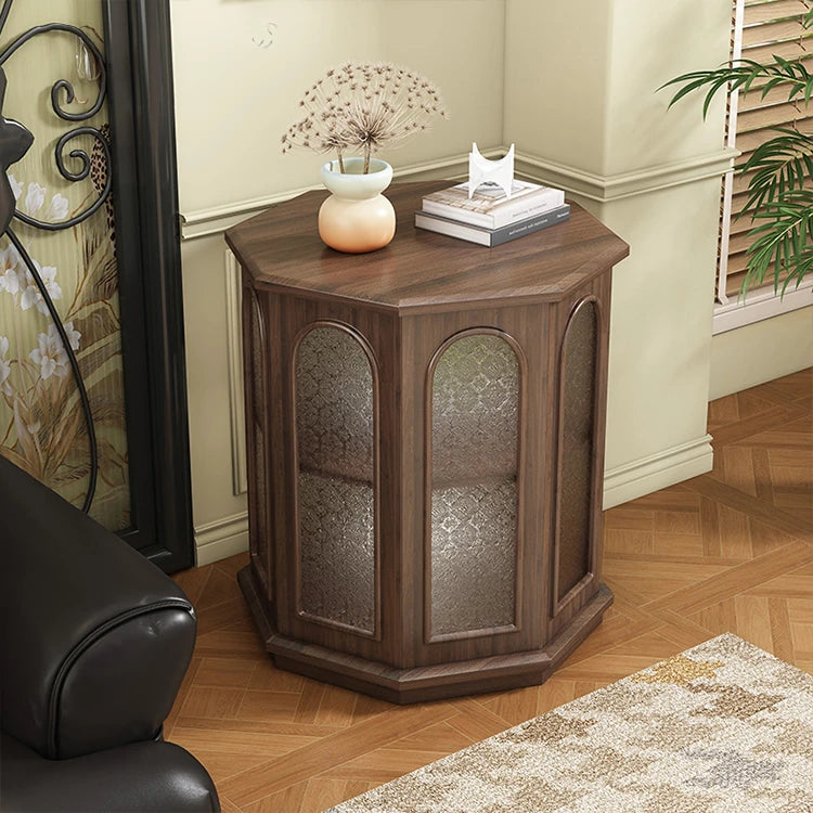 Stylish Black Walnut Wood Side Table with Glass Inserts - Modern Multi-Layer Design for Living Room & Bedroom halmh-5325