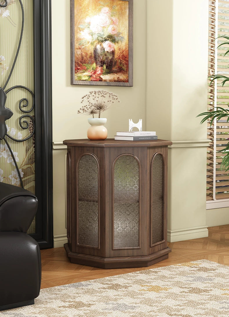 Stylish Black Walnut Wood Side Table with Glass Inserts - Modern Multi-Layer Design for Living Room & Bedroom halmh-5325