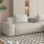 Stylish White Sofa with Light Brown, Green, Yellow, and Black Accents - Pine Wood Frame and Faux Leather Upholstery hatx-1026