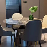 Sleek and Modern Dining Table with Sintered Stone Top and Stylish Synthetic Leather Base - Perfect for Any Dining Room! hbso-3009