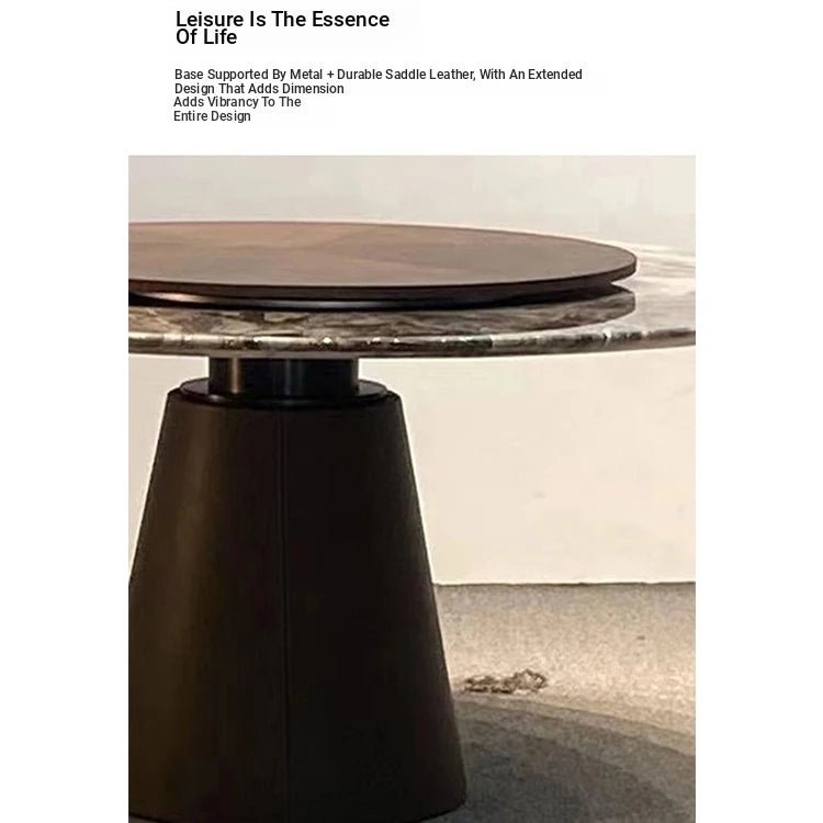 Sleek and Modern Dining Table with Sintered Stone Top and Stylish Synthetic Leather Base - Perfect for Any Dining Room! hbso-3009