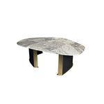 Elegant Oval Coffee Table in Sintered Stone with Gold Accents - Modern Living Room Centrepiece hbso-3011