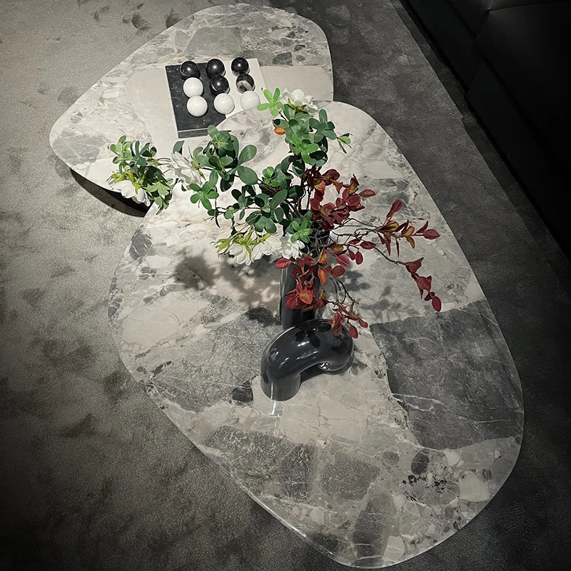 Elegant Oval Coffee Table in Sintered Stone with Gold Accents - Modern Living Room Centrepiece hbso-3011