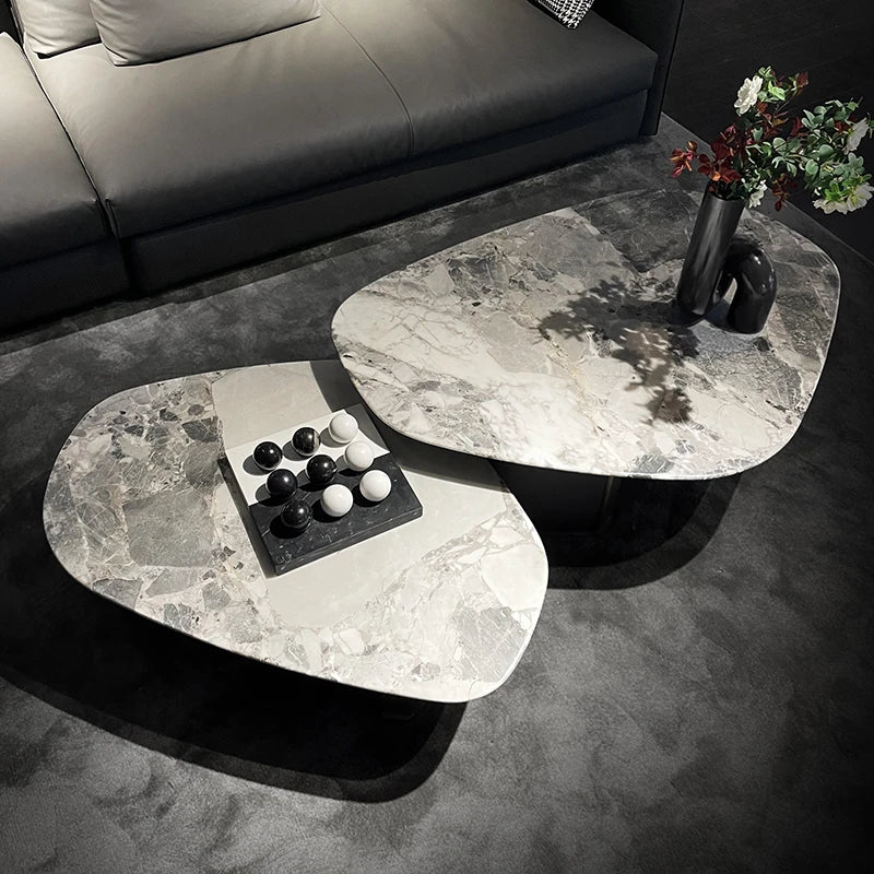 Elegant Oval Coffee Table in Sintered Stone with Gold Accents - Modern Living Room Centrepiece hbso-3011