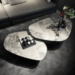 Elegant Oval Coffee Table in Sintered Stone with Gold Accents - Modern Living Room Centrepiece hbso-3011