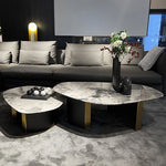 Elegant Oval Coffee Table in Sintered Stone with Gold Accents - Modern Living Room Centrepiece hbso-3011
