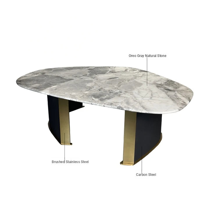 Elegant Oval Coffee Table in Sintered Stone with Gold Accents - Modern Living Room Centrepiece hbso-3011